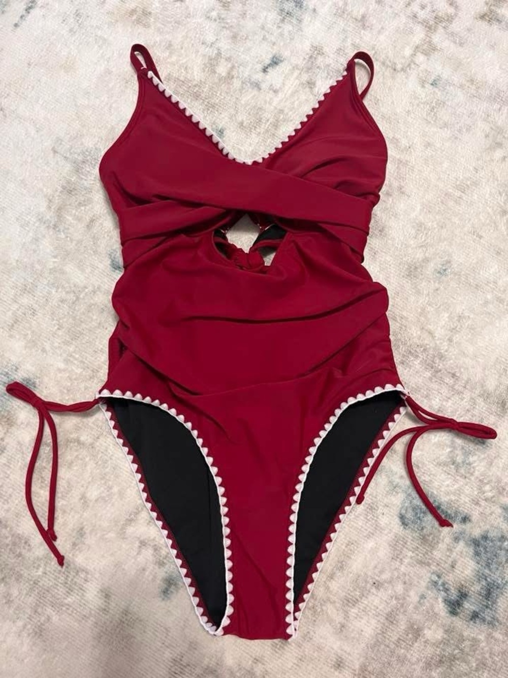 Women’s Red One-Piece Swimsuit with Decorative Trim
